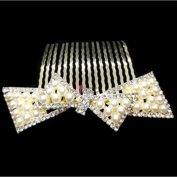 Accesoriu elegant pentru decor par AP022DD Auriu cu cristale si perle